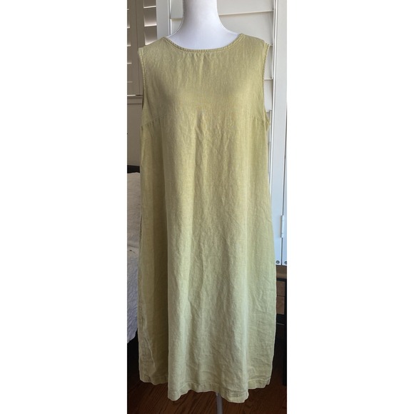 TWO DAYS OFF Shift Tank Dress Womens XL Linen  Sleeveless Lagenlook ‎ Midi Green - Picture 1 of 13